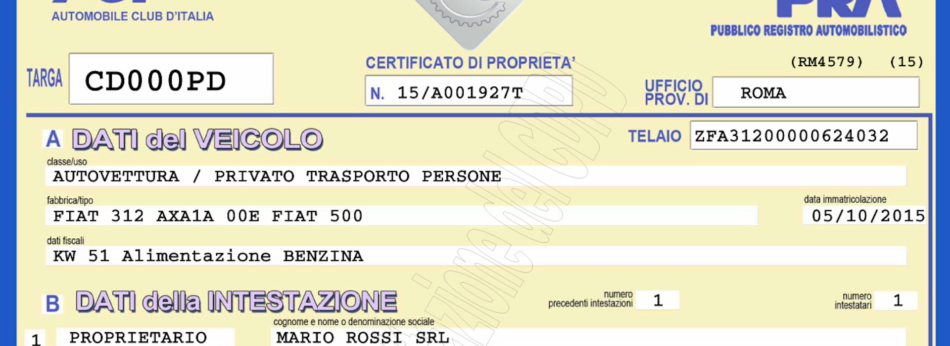 Visura al Pubblico Registro Automobilistico